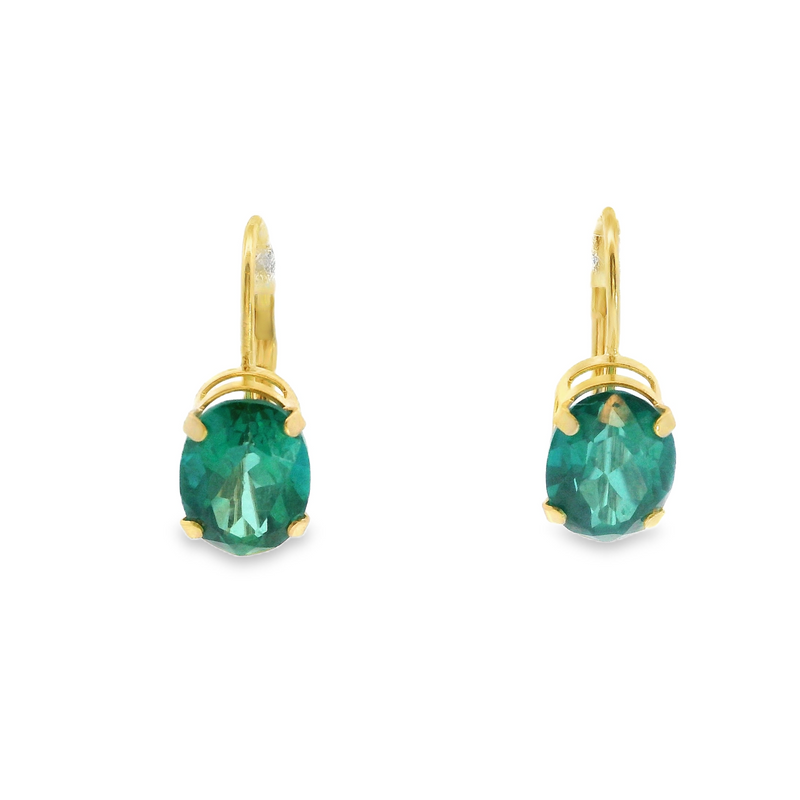 14K YG Leverback Green CZ Earrings