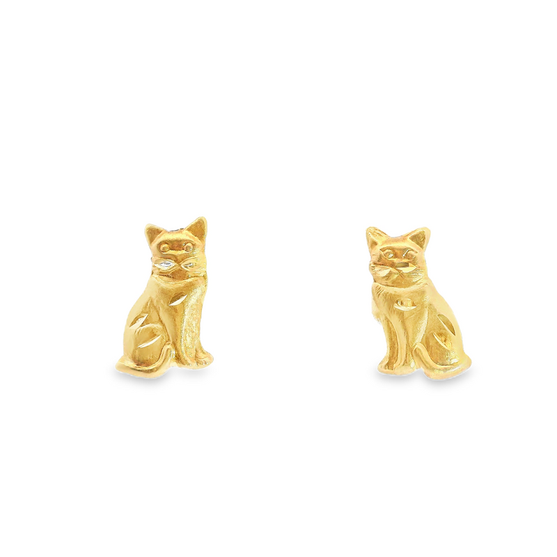14K YG Cat Stud Earrings