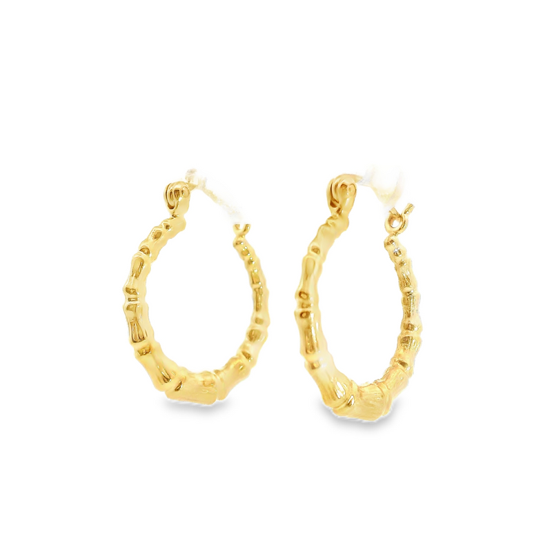 14K YG Bamboo Style Hoop Earrings