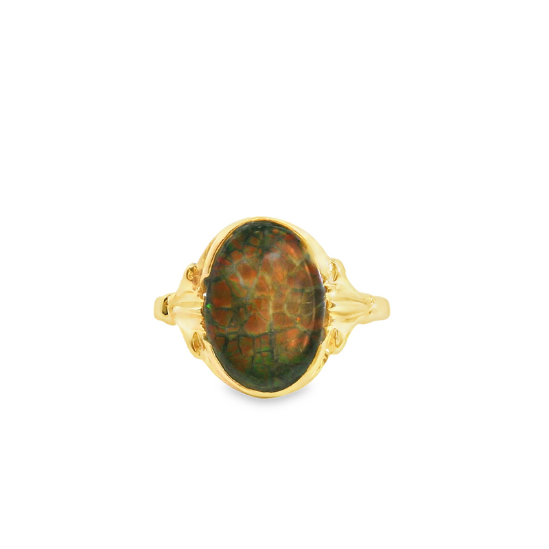 18K YG Ammolite Ring Size