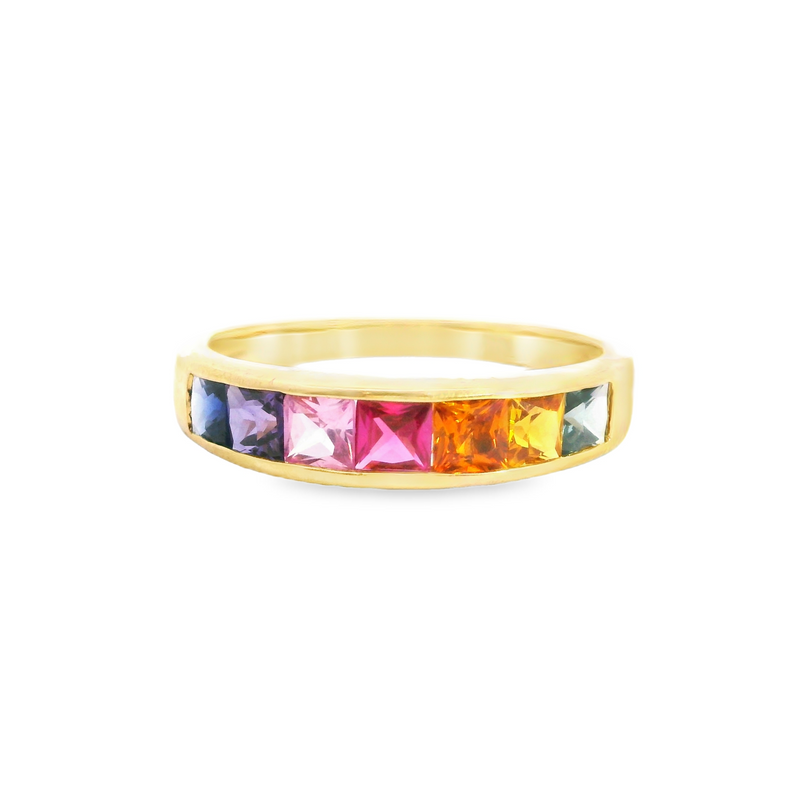 10K YG Synthetic Rainbow Sapphire Ring