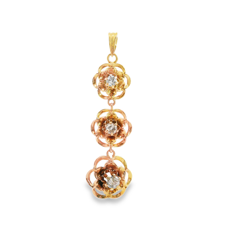 10K YG Floral Drop Diamond Pendant