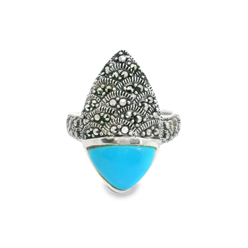 Sterling Silver Turquoise & Marcasite Ring