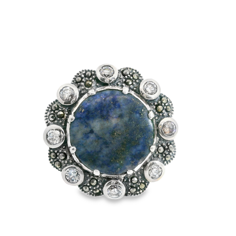 Sterling Silver Lapis, Marcasite & CZ Ring