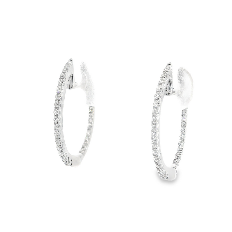 14K WG Oval Inside Out Diamond Hoop Earrings
