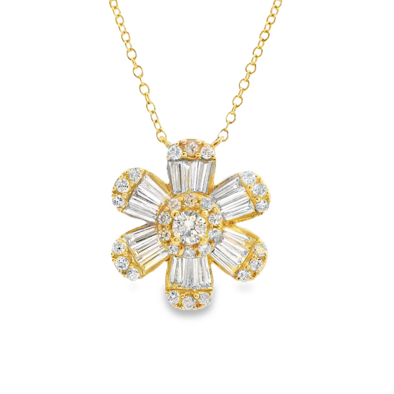 14K YG Diamond Flower Pendant