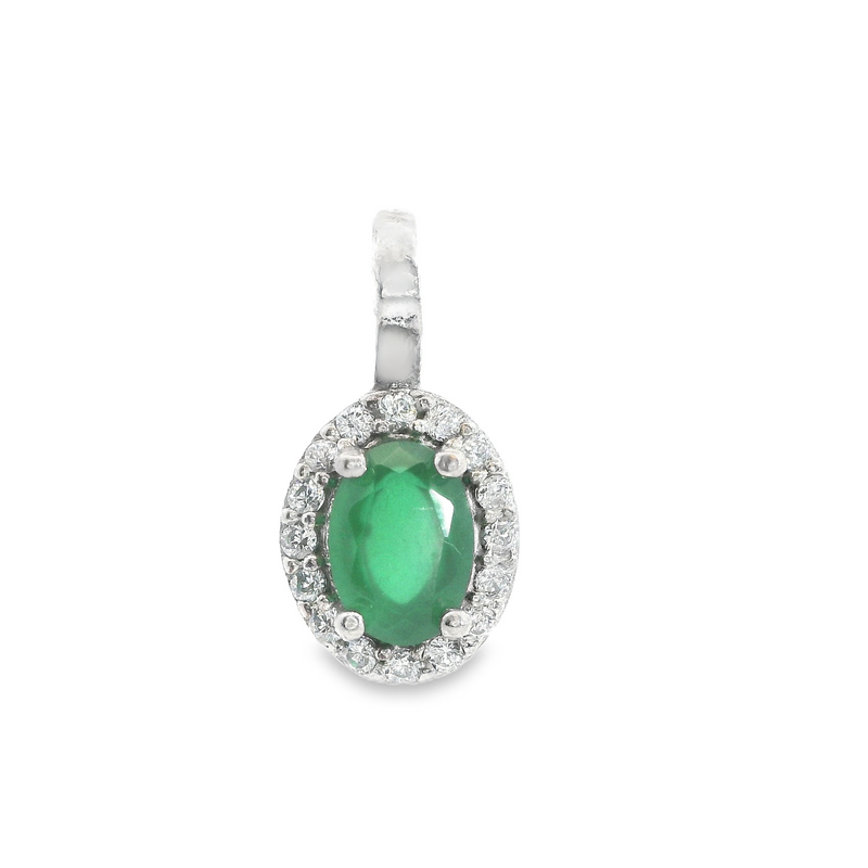 Sterling Silver Emerald & CZ Pendant