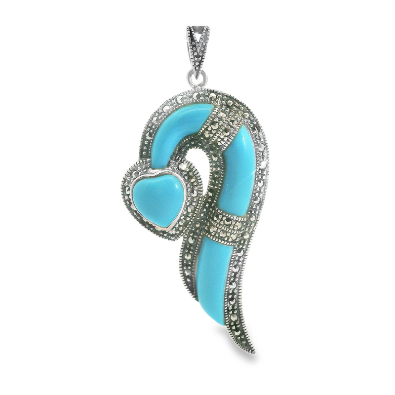 Sterling Silver Blue Stone & Marcasite Pendant