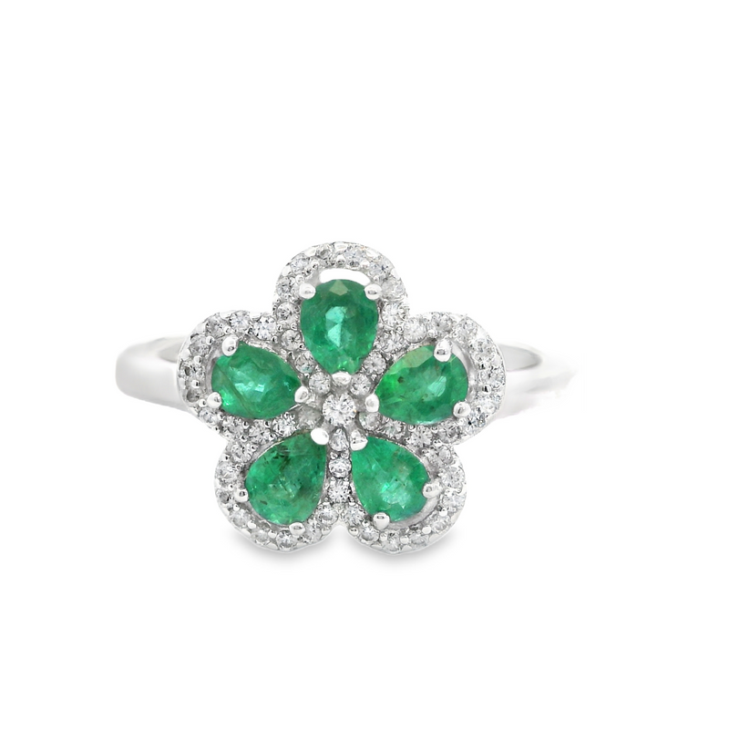 Sterling Silver Emerald & White Zircon Ring
