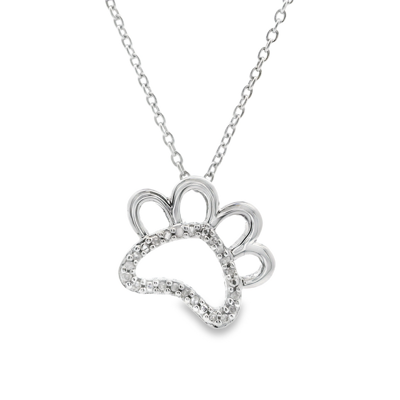 Sterling Silver Diamond Paw Print Pendant