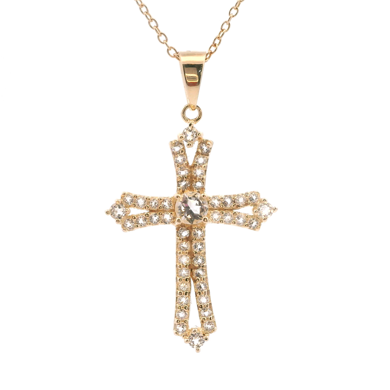 Yellow Gold Plated White Topaz Cross Pendant