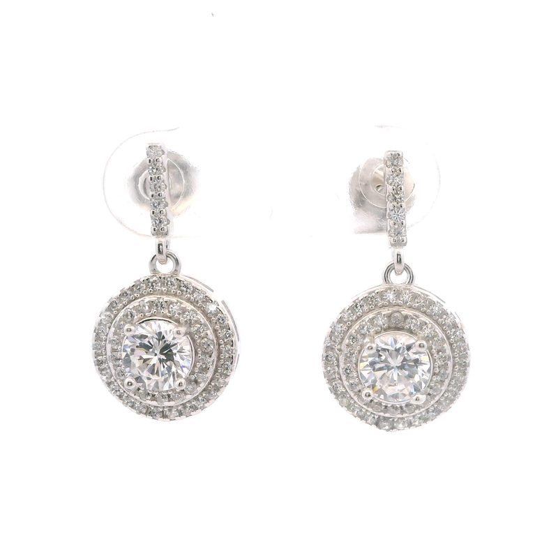 Sterling Silver CZ Halo Drop Earrings