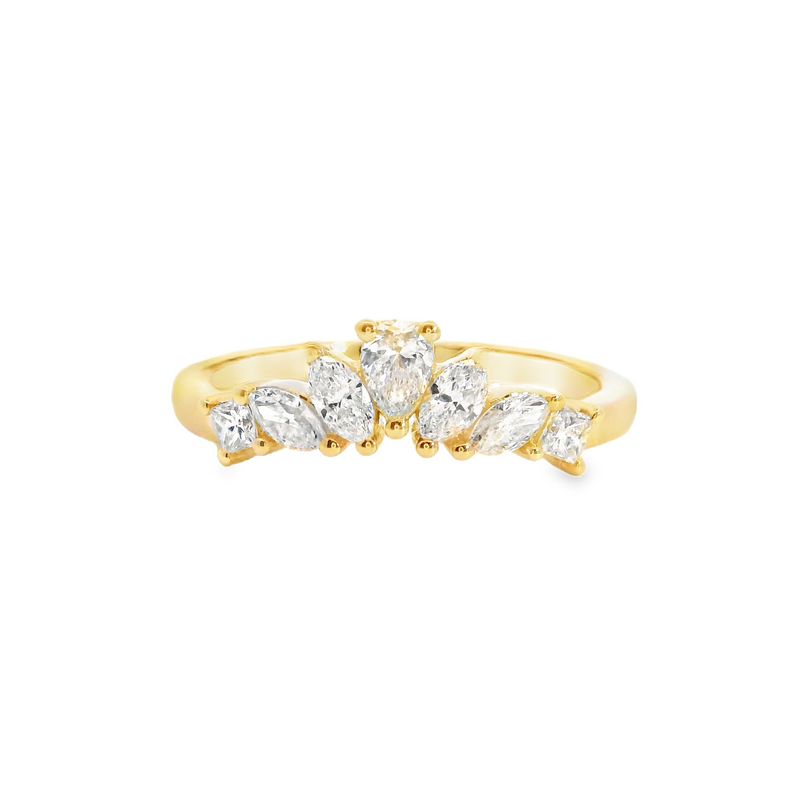 14K YG Curved Multi Shape Diamond Band