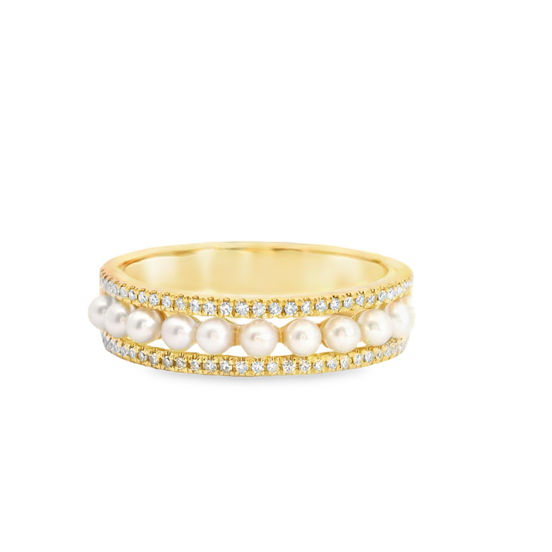 14K YG Pearl & Diamond Ring