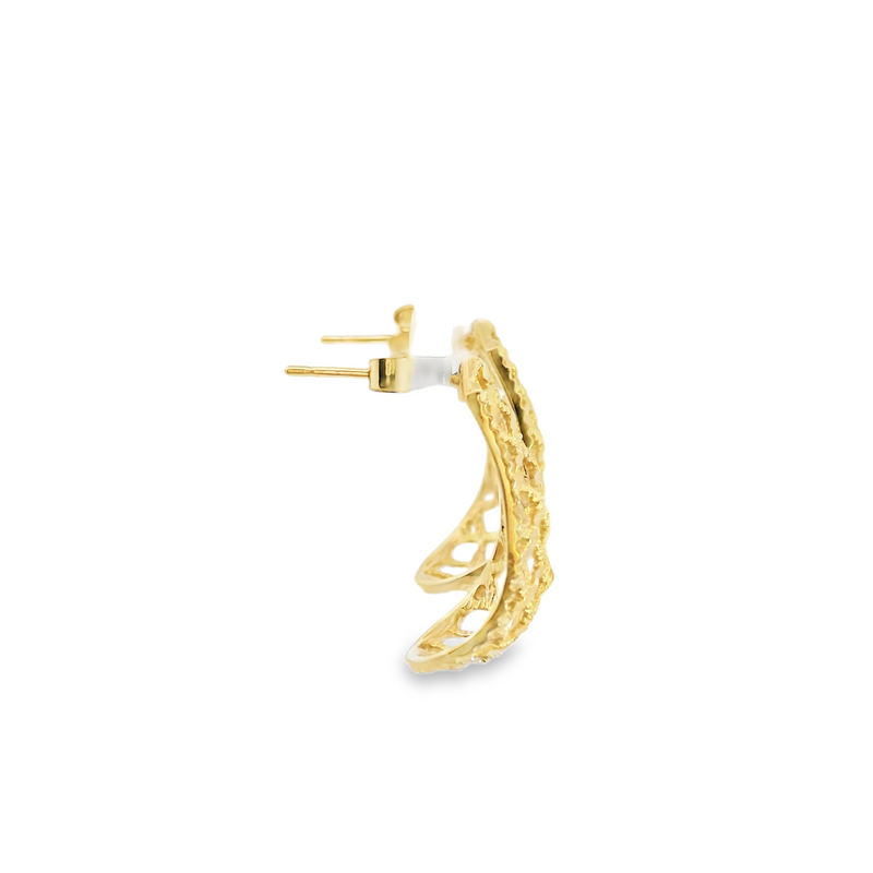 14K YG Diamond Cut Basket Weave Post Earrings