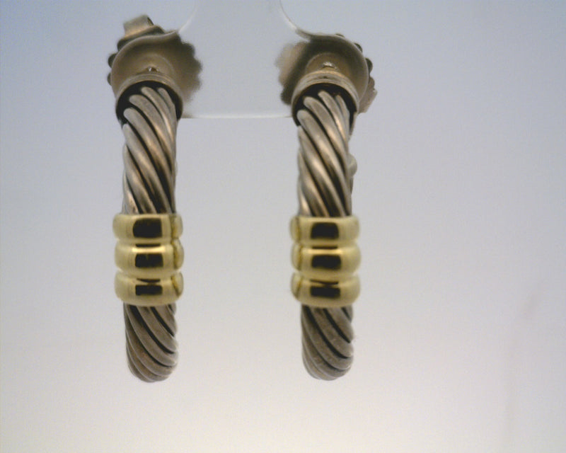 David Yurman Sterling Silver & 14K Yellow Gold Cable Earrings