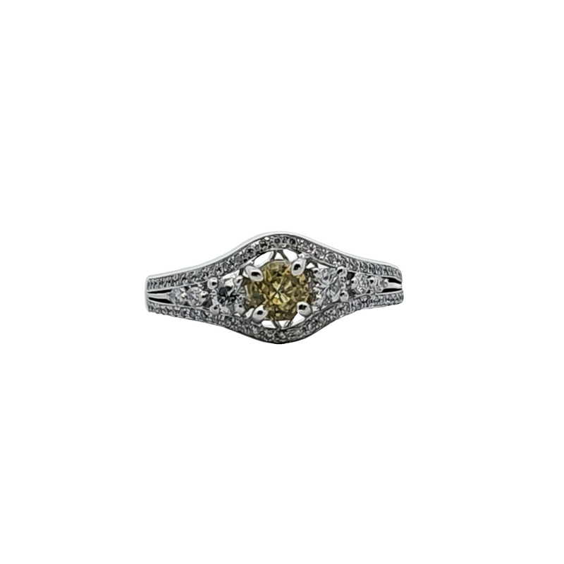 14K WG Yellow Sapphire & Diamond Ring