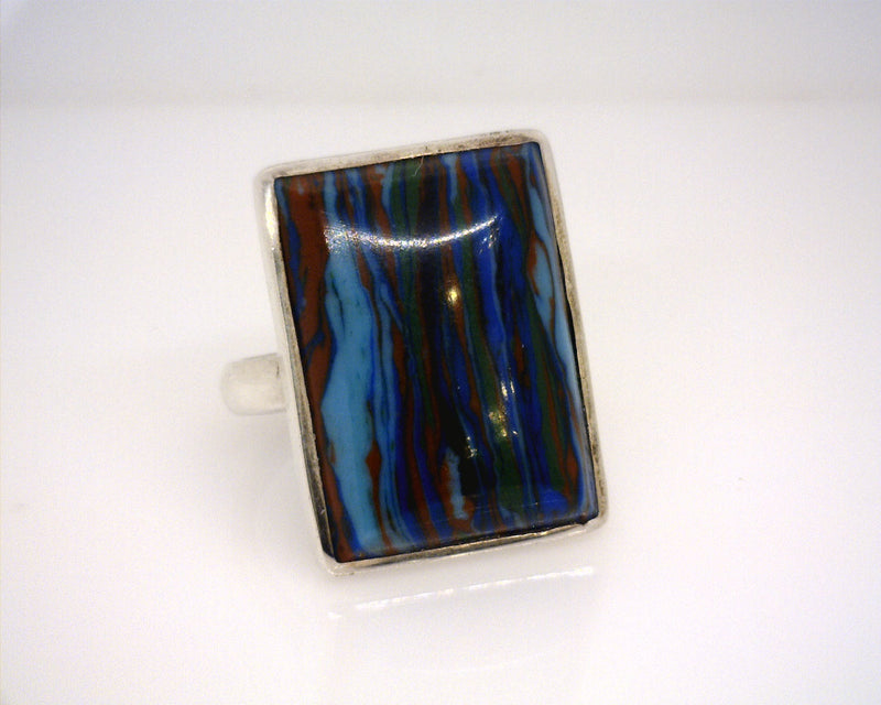 Sterling Silver Rainbow Calsilica Ring