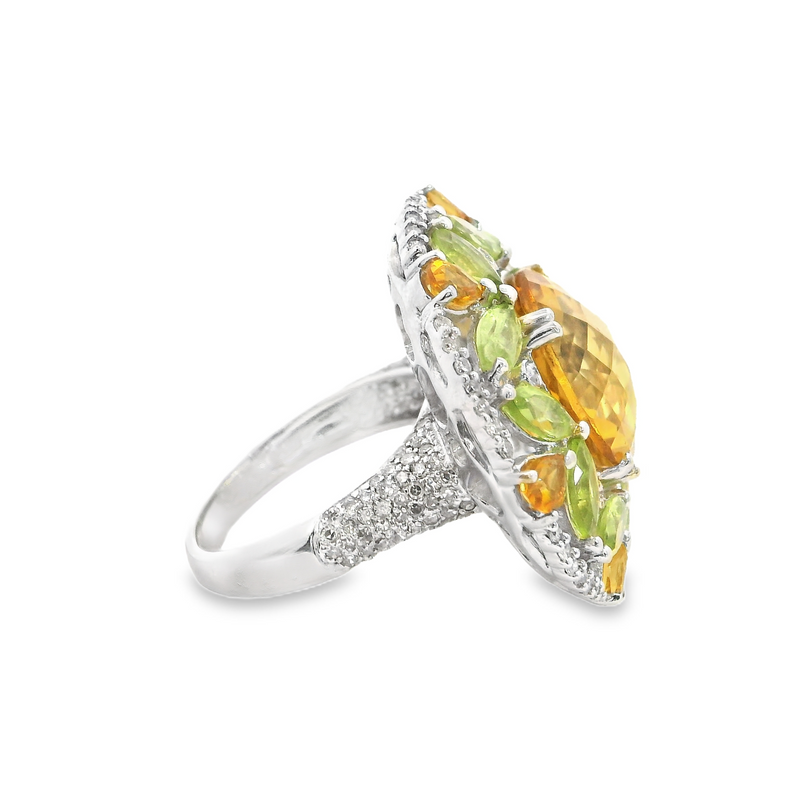 14K WG CITRINE/PERIDOT/DIAMOND RING