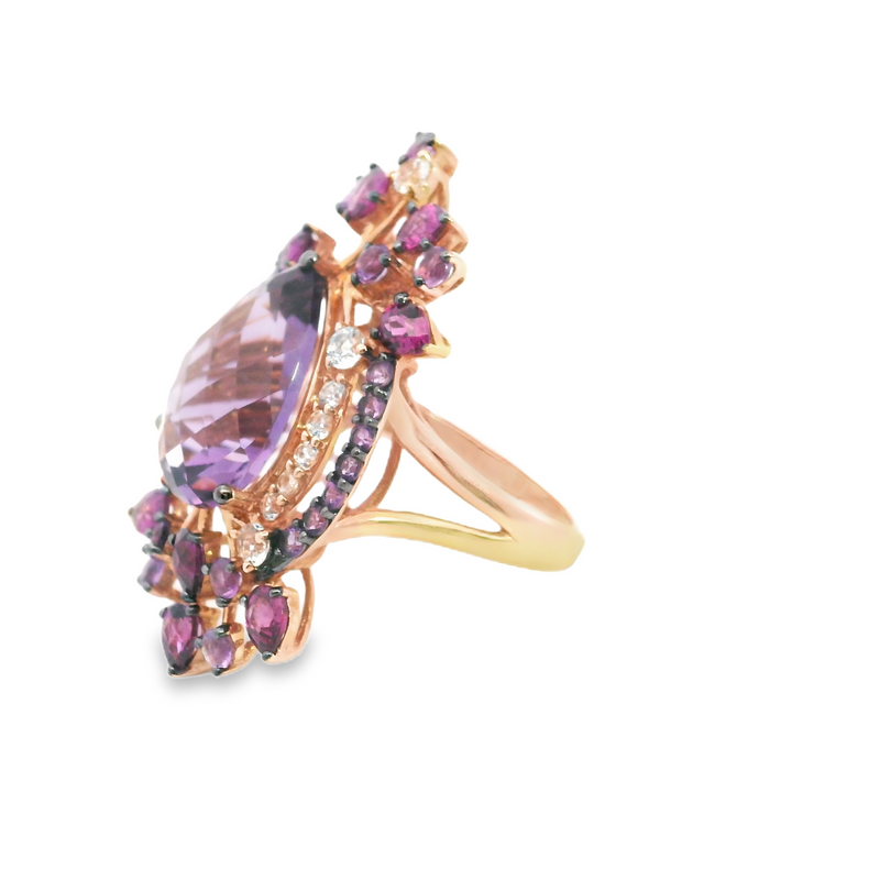 Levian 14K Rose Gold Amethyst, Garnet & White Topaz Ring