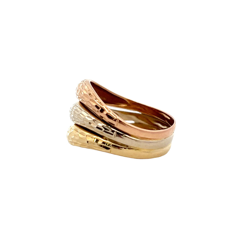 14K Tri Color Hammered Ring