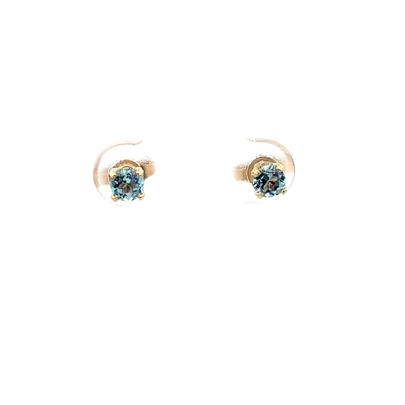 14K YG 5.0MM Blue Topaz Stud Earrings