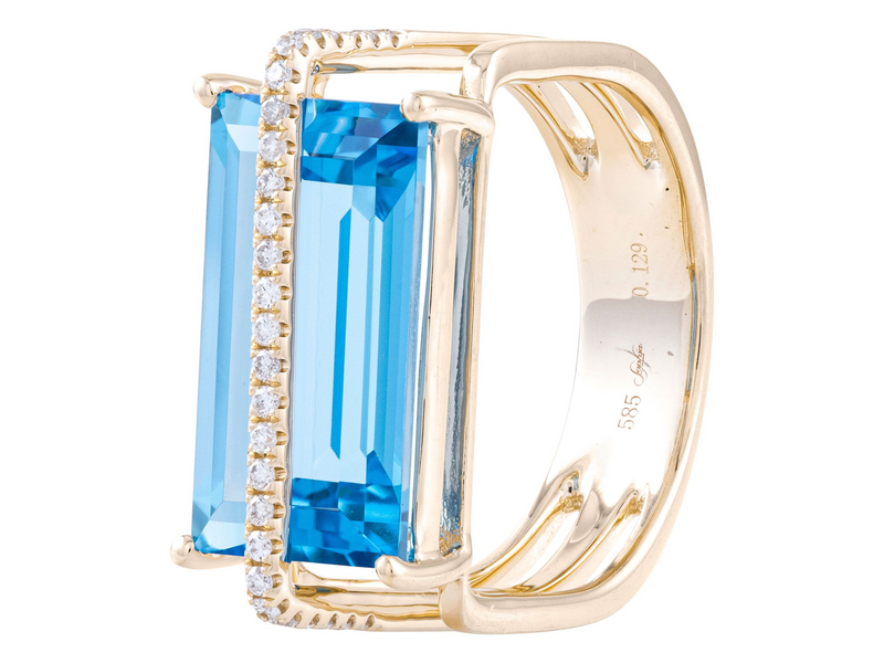 14K YG Blue Topaz & Diamond Ring