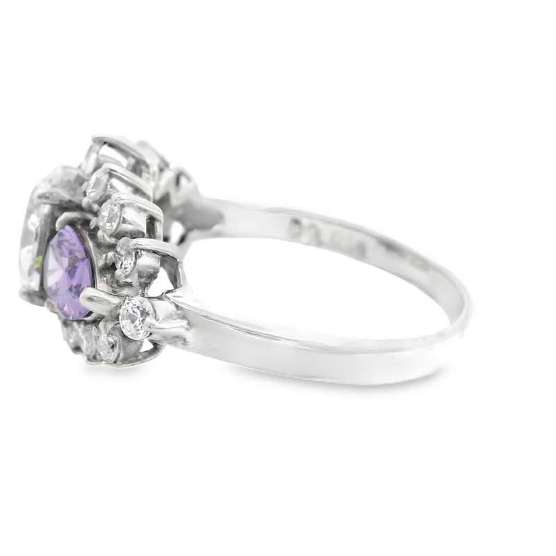 Sterling Silver White & Purple CZ Ring