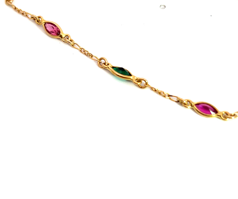 14K YG Synthetic Gemstone Station Bracelet