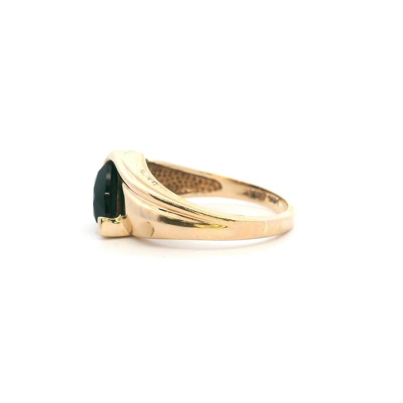 14K YG Faceted Black Onyx & Diamond Ring