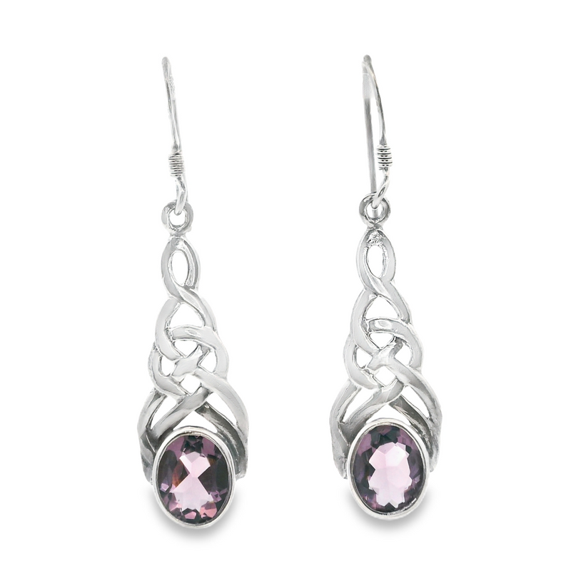 Sterling Silver Celtic Design Amethyst Earrings