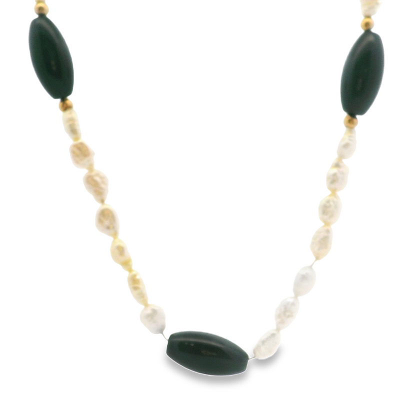 Keshi Pearl & Onyx Necklace with 14K YG Clasp 20"