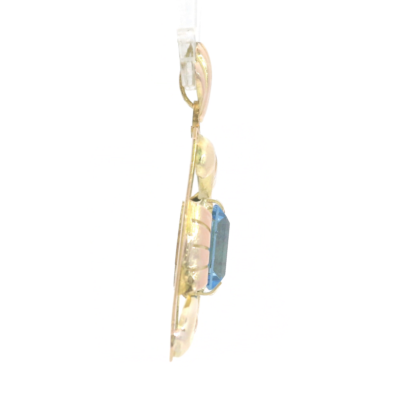 14K Vintage Blue Glass Pendant