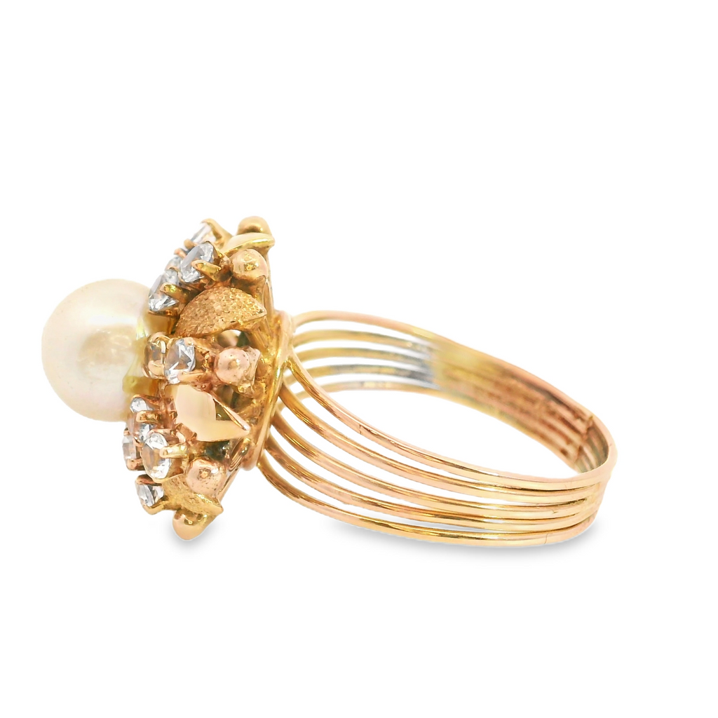 10K YG Pearl & White Sapphire Ring