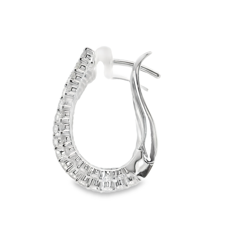 14K WG Double Row Diamond Hoop Earrings