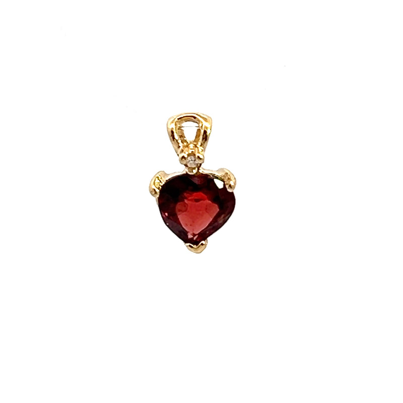 10K YG Heart Shape Garnet & Diamond Pendant