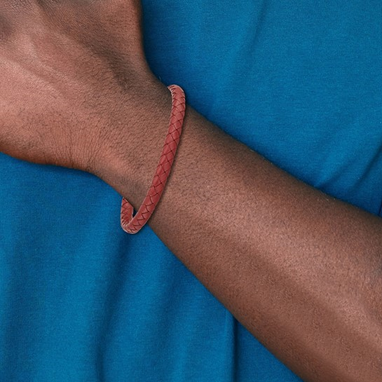 Stainless Steel Red Braided Leather Bracelet