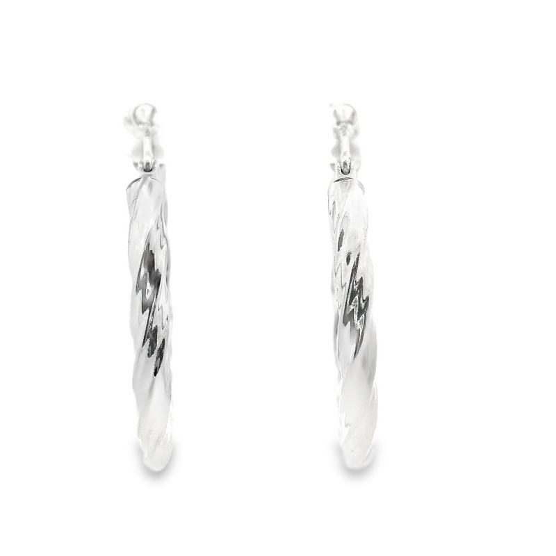 14K WG Twisted Hoop Earrings