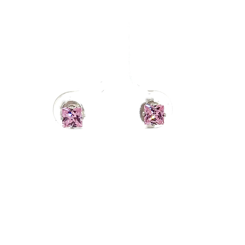 Sterling Silver Pink CZ Stud Earrings