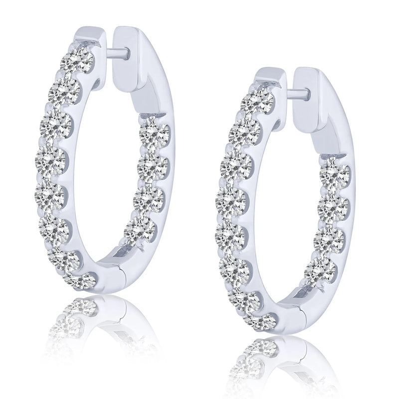 14K WHITE GOLD DIAMOND HOOPS