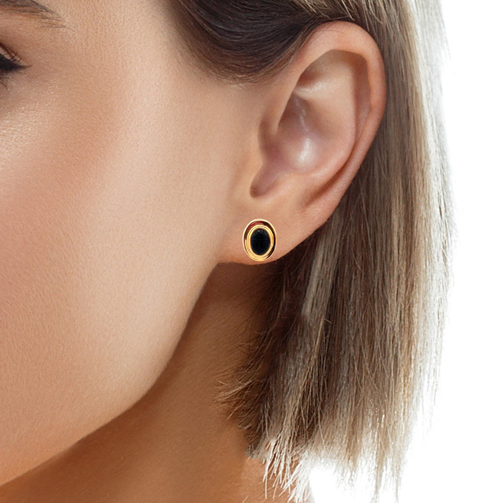 Gold Plated Sterling Silver Black Onyx Earrings