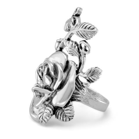 Sterling Silver Oxidized Rose Ring Size 8