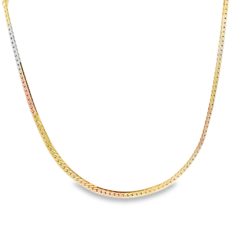 14K Tri Color Herringbone Necklace 18