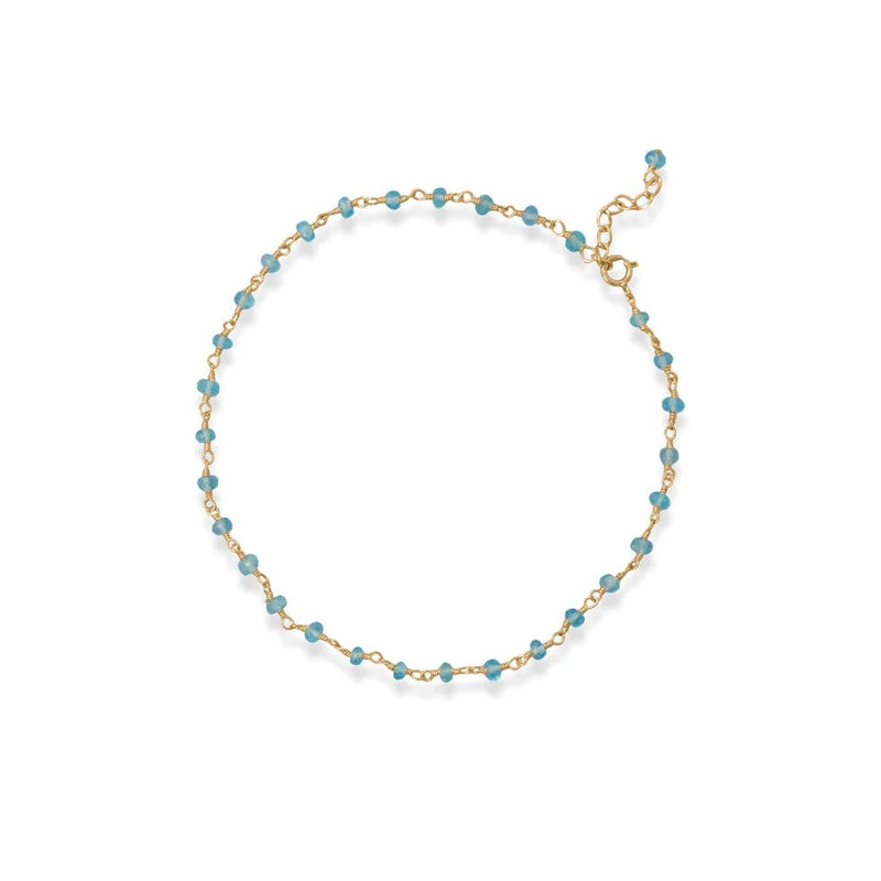 Sea Breeze Blue! 14 Karat Gold Plated Apatite Bead Anklet