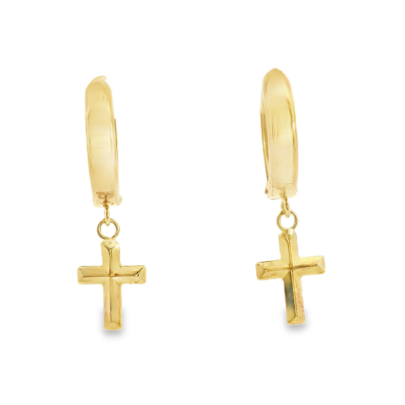 14K YG Cross Hoop Earrings
