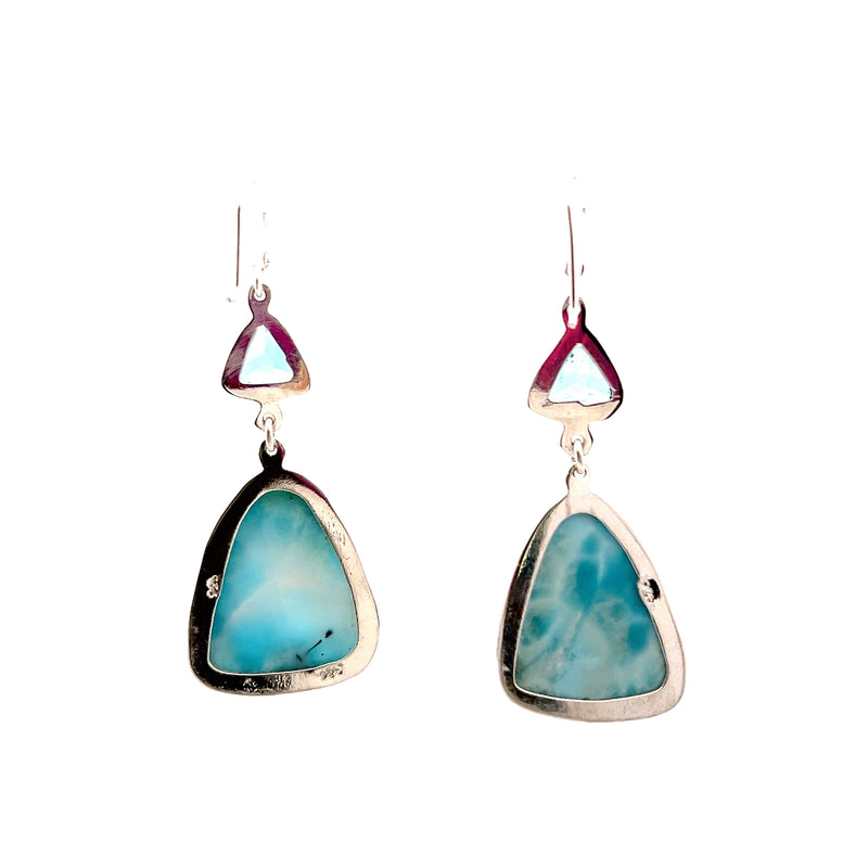 Sterling Silver Blue Topaz & Larimar Earrings