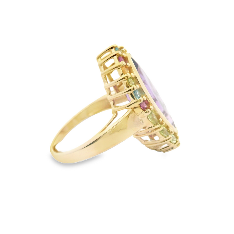 10K YG Amethyst & Multi Gemstone Ring