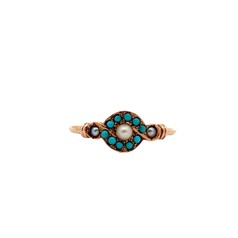 10K RG Turquoise & Pearl Ring