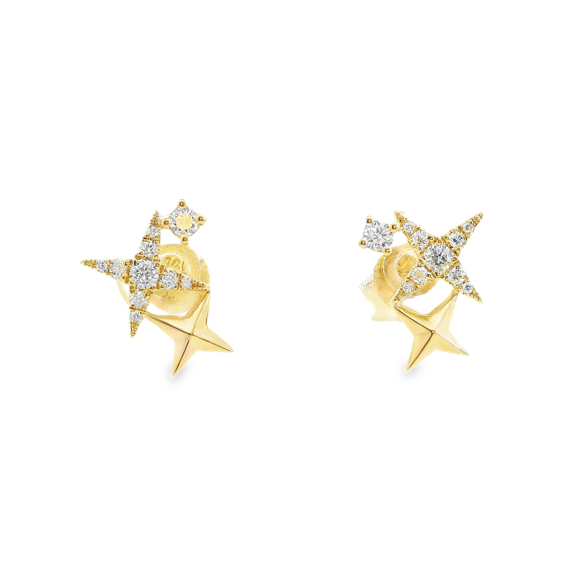 14K YG Multi Star Diamond Stud Earrings