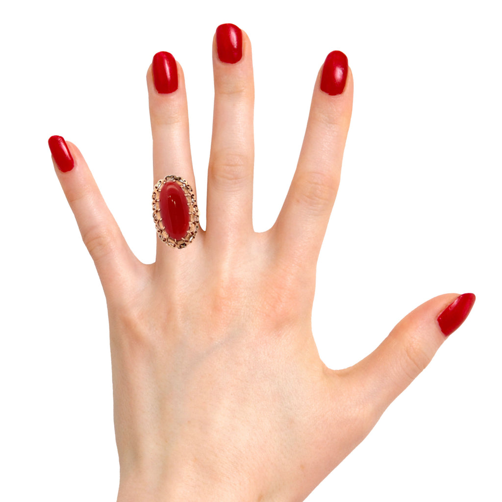 14K YG Coral Ring